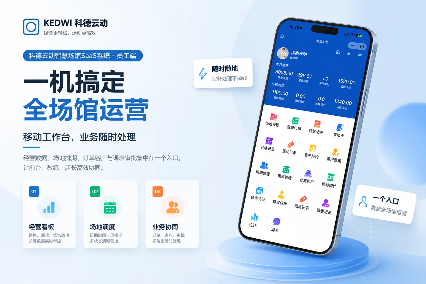 科德云动智慧场馆 SaaS 员工端移动工作台